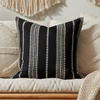 Boho Ethnic Interior with Black Embroidered Pillow