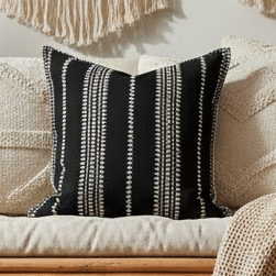 Boho Ethnic Interior with Black Embroidered Pillow