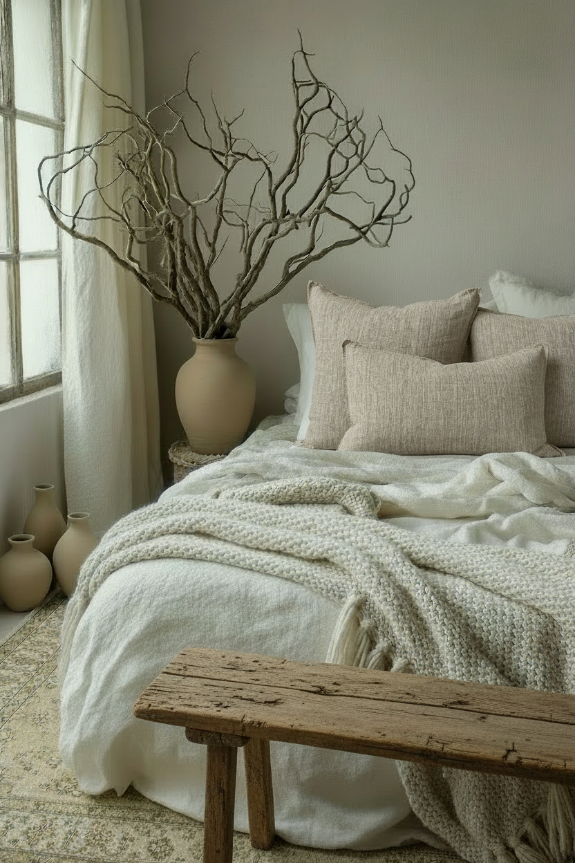 Rustic Bedroom with Linen Pillows